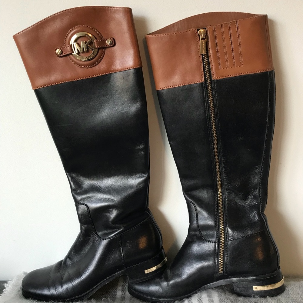 Leather Michael Kors two tone riding boots